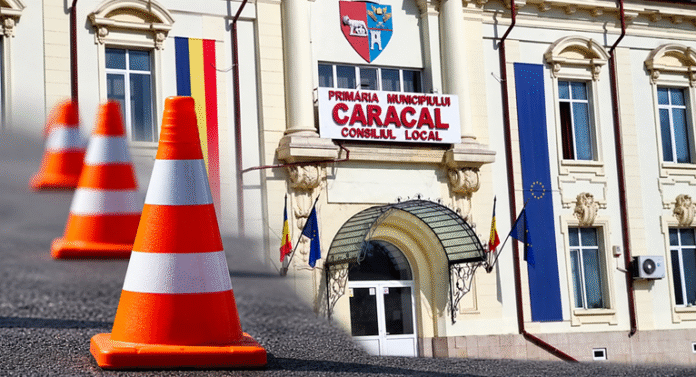 Conuri de trafic în fața Primăriei Caracal
