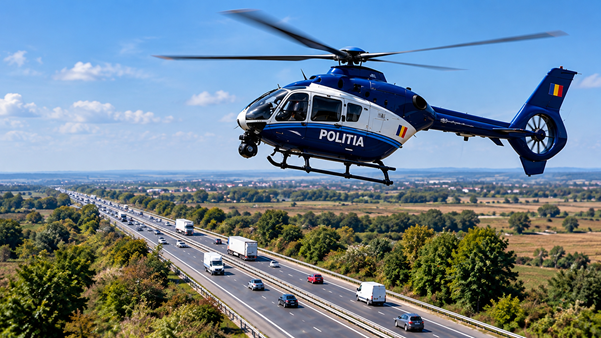 Elicopterul Poliției deasupra autostrăzii