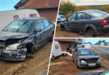 A furat o mașină lăsată cu cheile pe bord și a făcut accident. Tânăr de 24 de ani, reținut de polițiști/ FOTO